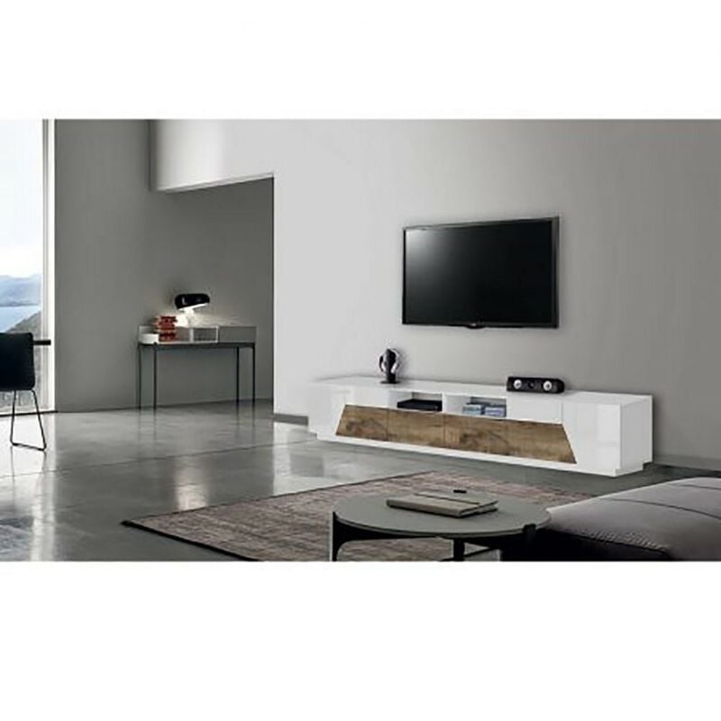 foto del prodotto stilprojectstore casa e ufficio porta tv mobile moderno bianco e acero 4 sportelli, 2 cassetti alien