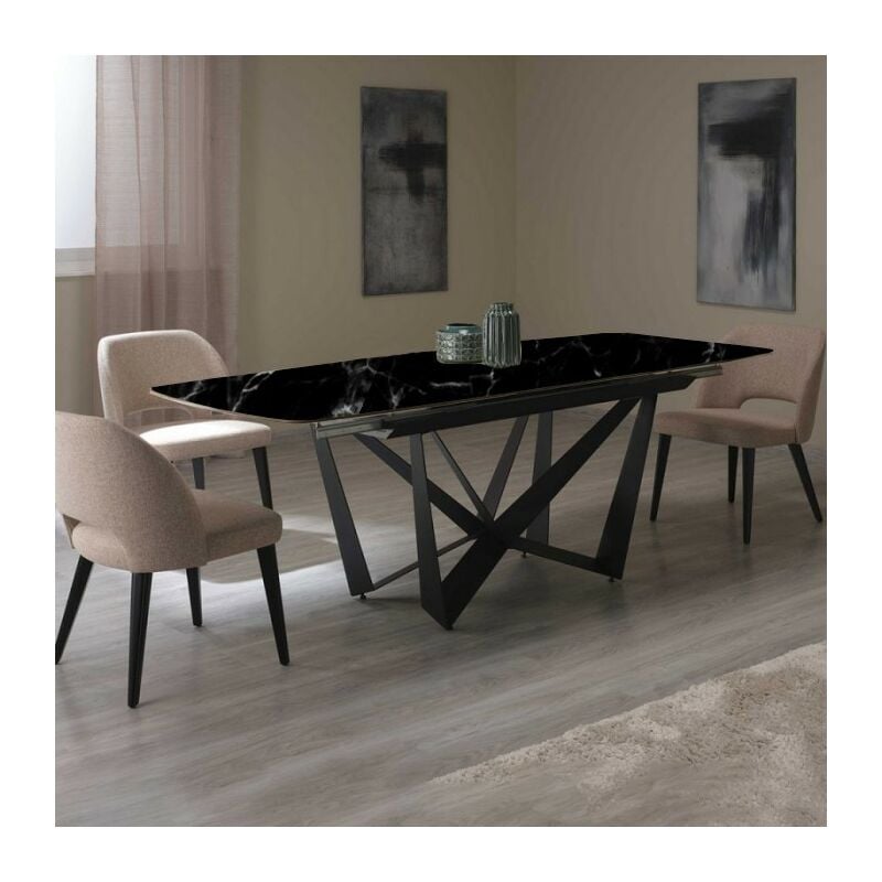 foto del prodotto stilprojectstore casa e ufficio tavolo da pranzo marmorizzato fisso, gambe incrociate nere l. 160x90 xilo