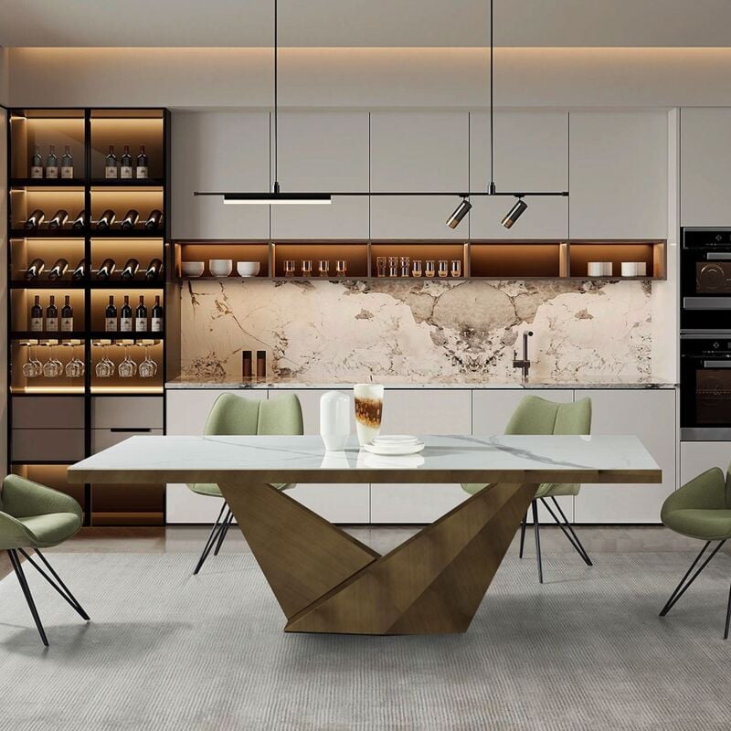 foto del prodotto stilprojectstore casa e ufficio tavolo da pranzo rettangolare in pietra bianco 240x118x75 gold