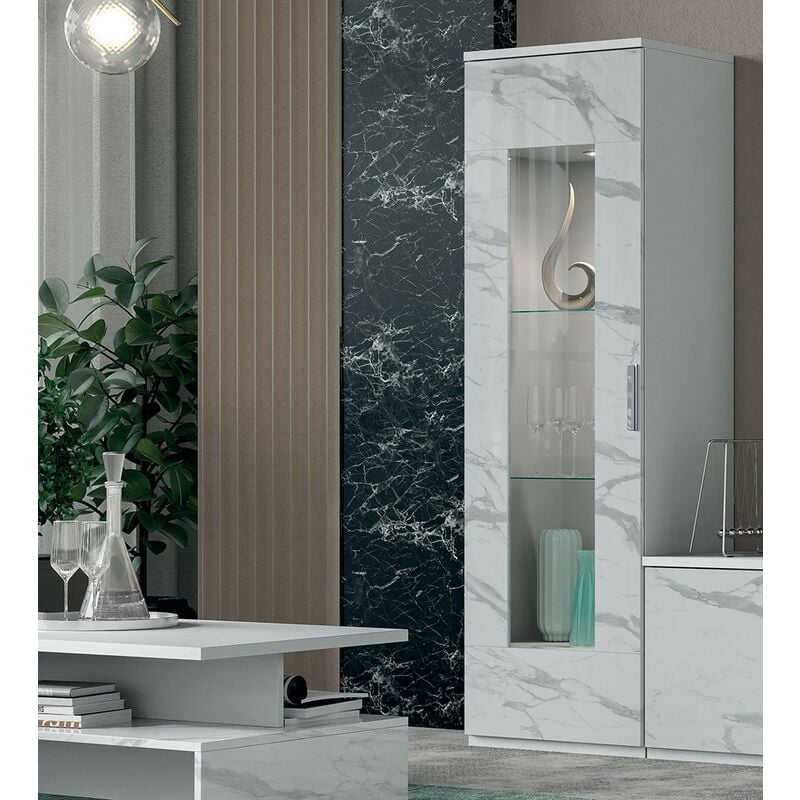 foto del prodotto stilprojectstore casa e ufficio vetrina laccato bianco effetto marmo 1 anta vetro dream