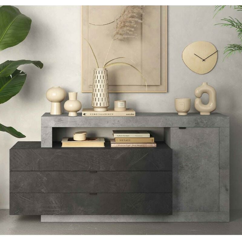 foto del prodotto stilprojectstore madia soggiorno 1 anta 3 cassetti l159x82x42 cm freedom cemento piombo