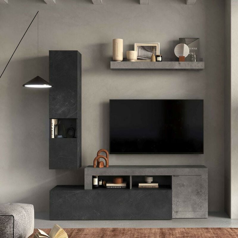 foto del prodotto stilprojectstore parete attrezzata soggiorno 190 cm freedom cemento piombo