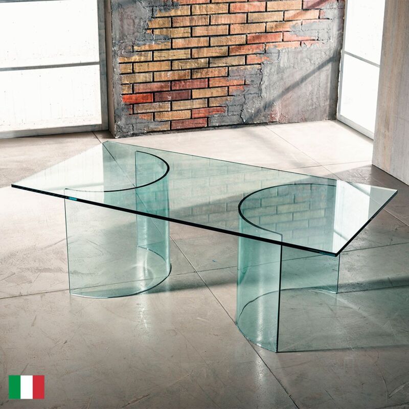 foto del prodotto stilprojectstore - tavolino da caffè in vetro curvato trasparente l 120 made in italy - basi tonde