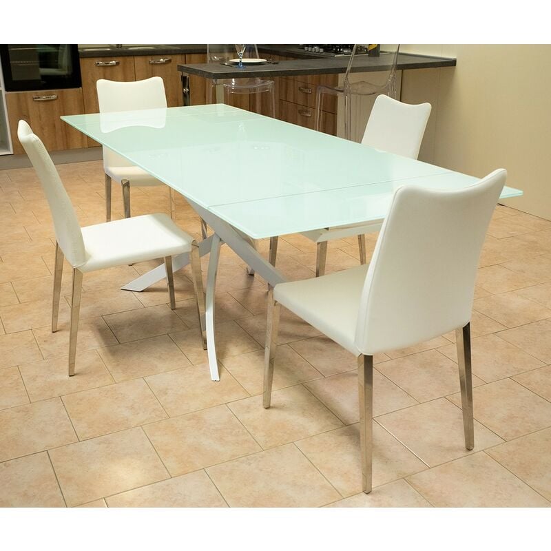 foto del prodotto stilprojectstore tavolo allungabile in vetro bianco con gambe bianco 160x90x75 elegance