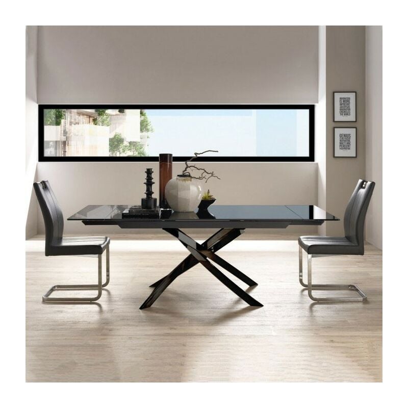 foto del prodotto stilprojectstore tavolo allungabile in vetro nero con gambe verniciate nero 160x90x75 elegance