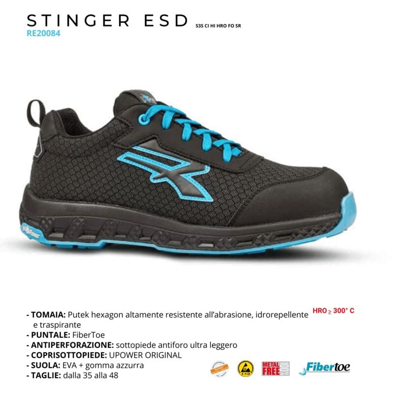 foto del prodotto stinger esd scarpe antinfortunistiche basse s3s ci hi hro fo sr - 43 - u-power