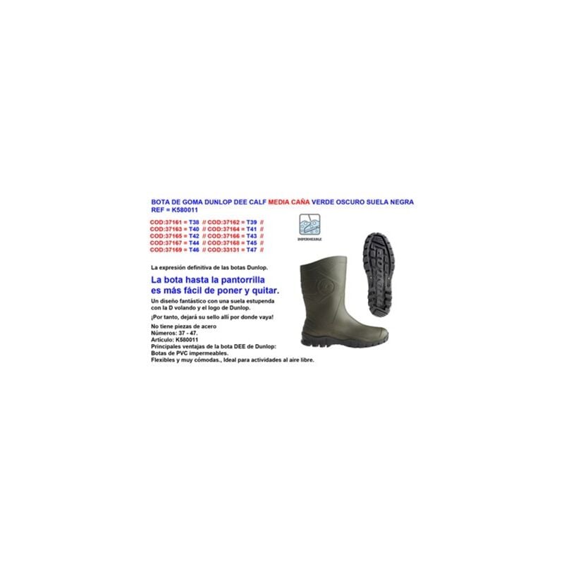 foto del prodotto stivale dunlop in gomma a met polpaccio numero 40 verde normale k580011