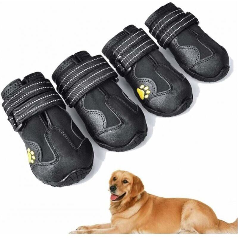 foto del prodotto stivali impermeabili per cani confezione da 4 con cinturini riflettenti regolabili per cani di taglia grande e media confezione da 6, 7,5 x 7 cm 