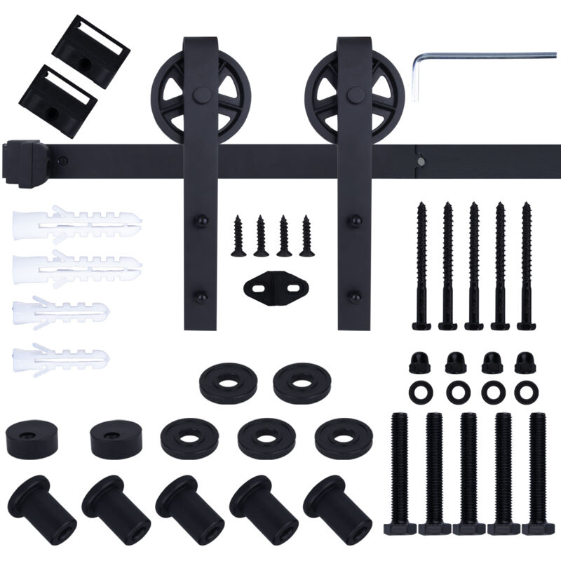 foto del prodotto stoex 5ft 150cm binario per porta scorrevole kit, nero e rustico porta scorrevole kit accessori per porta singola scorrevole