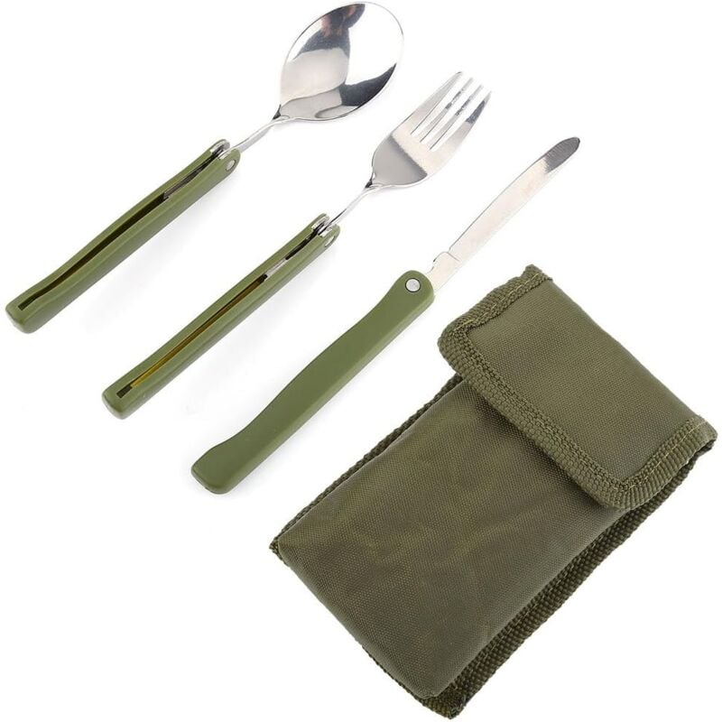 foto del prodotto stoviglie cucchiaio forchetta pieghevole per esterno in acciaio inossidabile per viaggi da picnic in campeggio 4 set