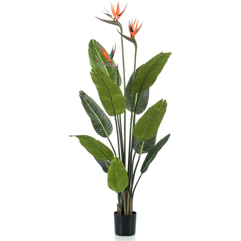 foto del prodotto strelitzia pianta artificiale in vaso con fiori 120 cm emerald