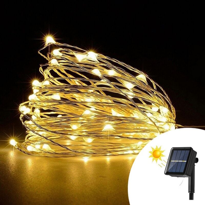 foto del prodotto stringa 10 metri da 100 microled bianco caldo con pannello solare wisdom