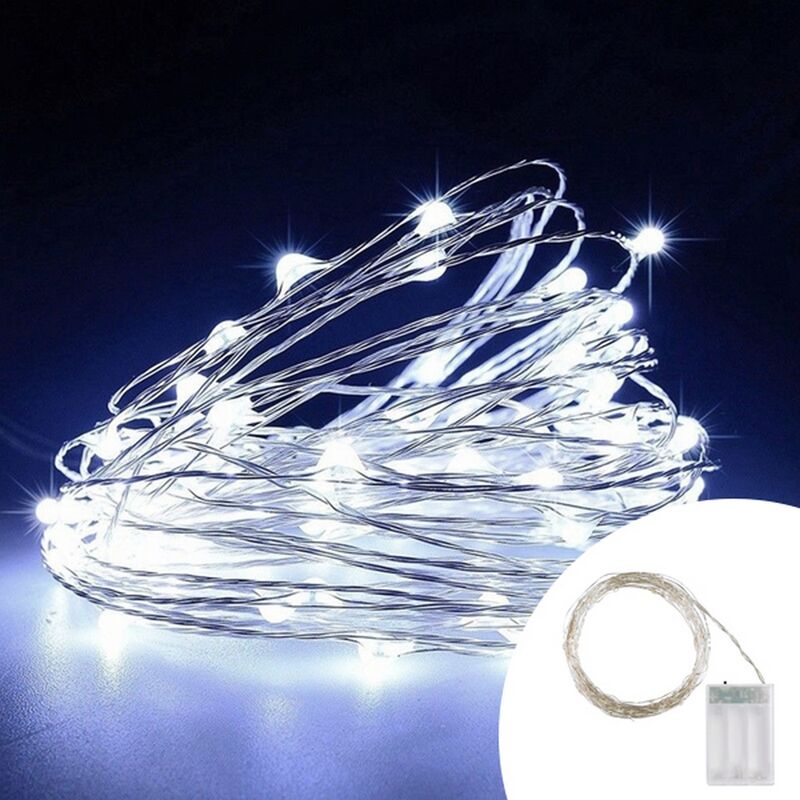 foto del prodotto stringa 10 metri da 100 microled bianco freddo a batteria wisdom