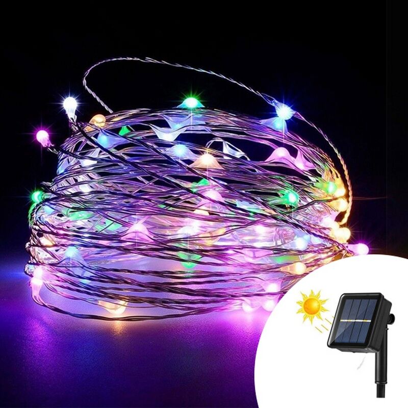 foto del prodotto stringa 10 metri da 100 microled multicolore con pannello solare wisdom