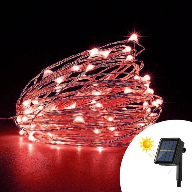immagine 0 del prodotto stringa 10 metri da 100 microled rosso con pannello solare wisdom