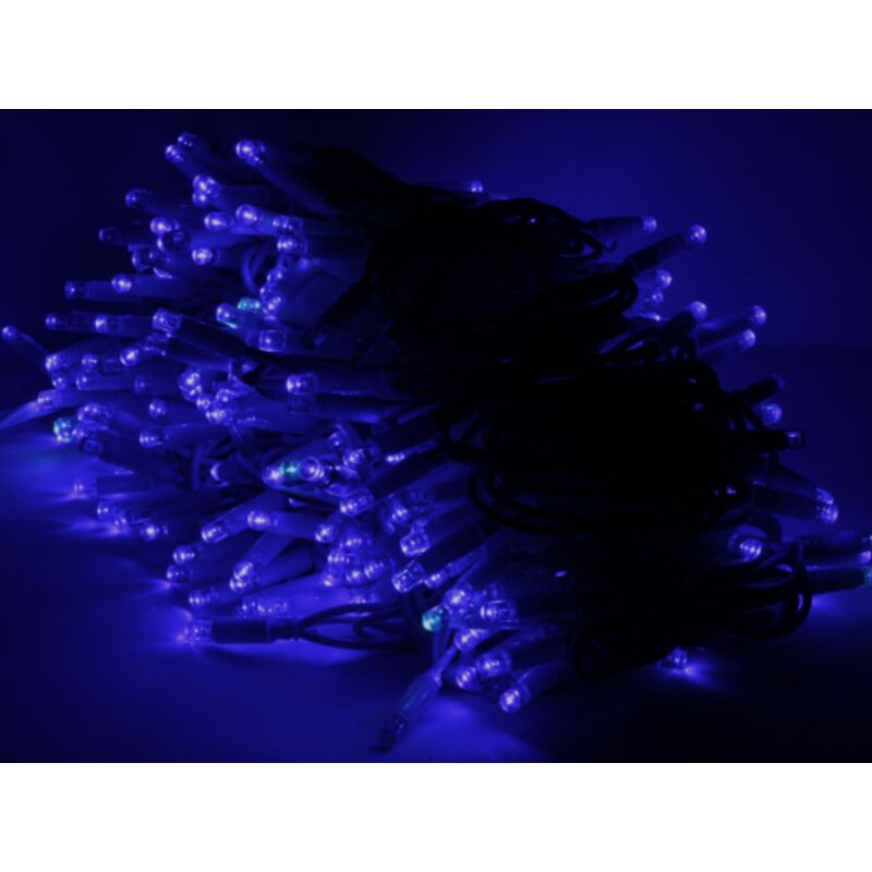 foto del prodotto stringa 10 mt serie catena di luci di natale a led con 120 maxiled blu e flash bianco ghiaccio ad intermittenza ip65 professionale per uso esterno ed