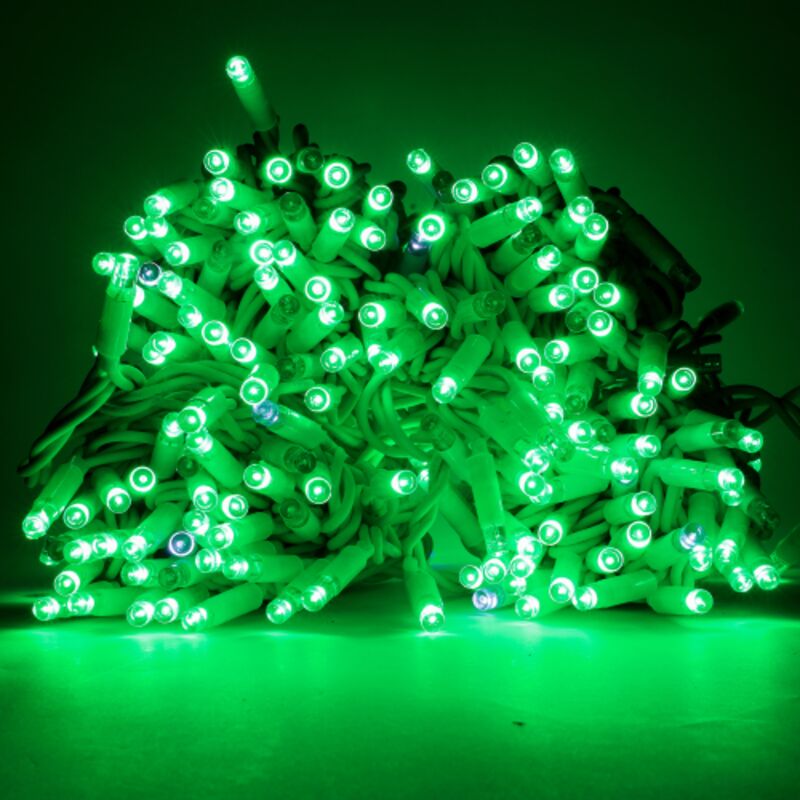 foto del prodotto stringa 10 mt serie catena di luci di natale a led con 120 maxiled verde e flash bianco ghiaccio ad intermittenza ip65 professionale per uso esterno