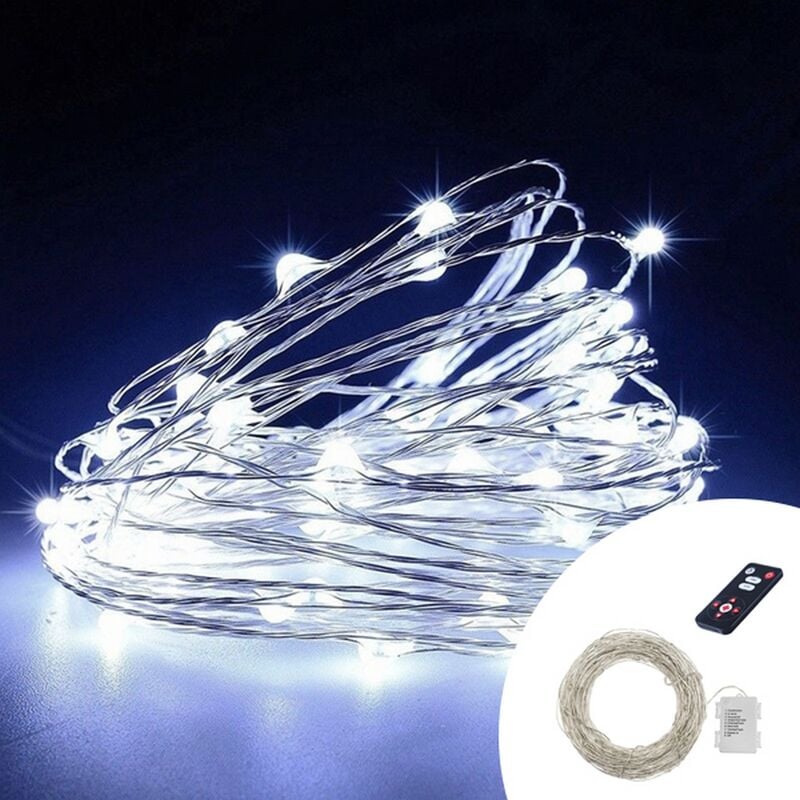 foto del prodotto stringa 15 metri da 150 microled bianco freddo a batteria con telecomando wisdom