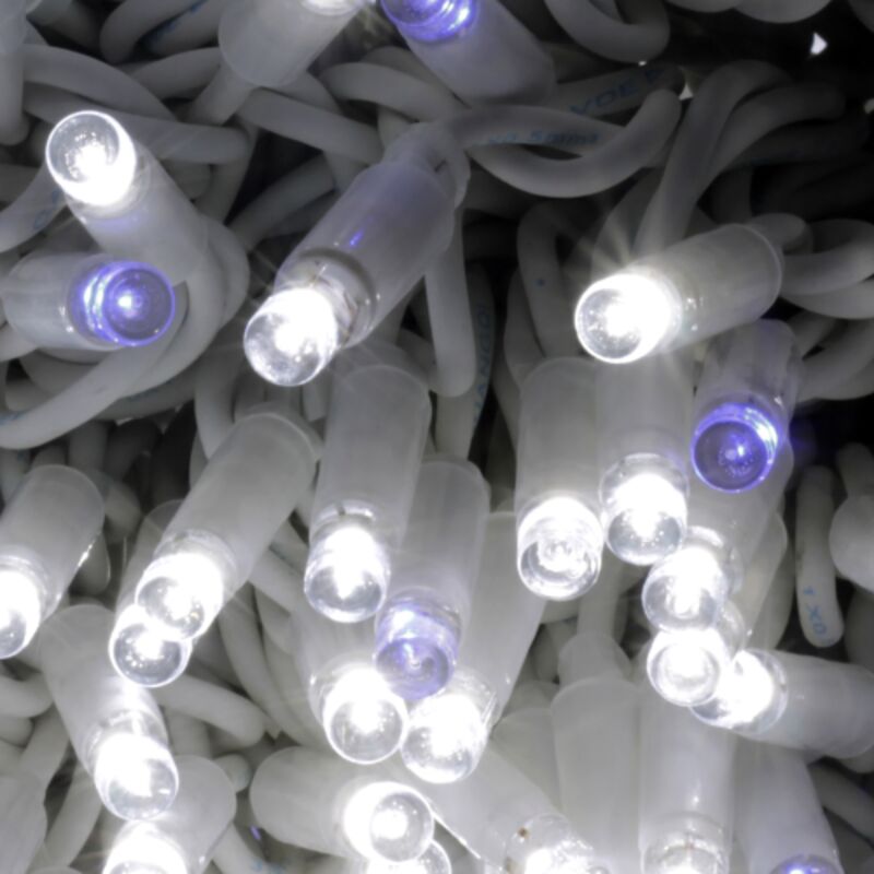 foto del prodotto stringa catena 10 metri serie 100 luci di natale a maxi led bianco ghiaccio con flash blu ad intermittenza per albero uso esterno ed interno