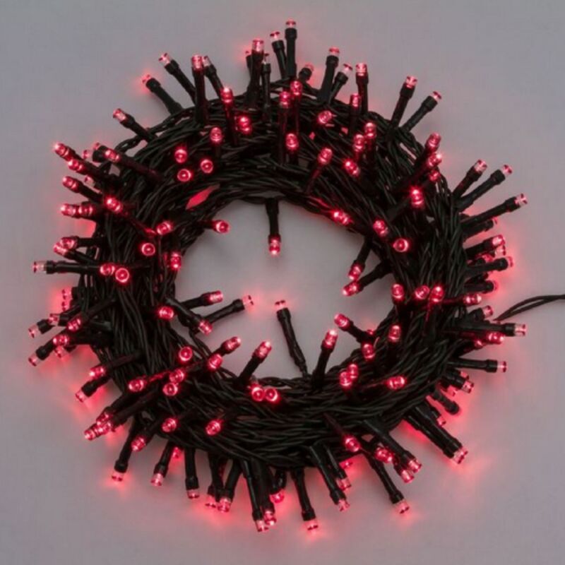 foto del prodotto stringa catena 12,8 mt serie 320 luci di natale a led 5 mm reflex rosso con 8 giochi di luce e memoria cavo verde per esterno interno rosso 12,8