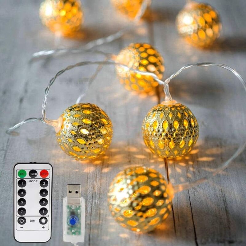 foto del prodotto stringa di luci a led, 20 stringhe di luci a led marocchine 3m 8 modalit dimmerabili con telecomando, ghirlande di natale orientali con usb non
