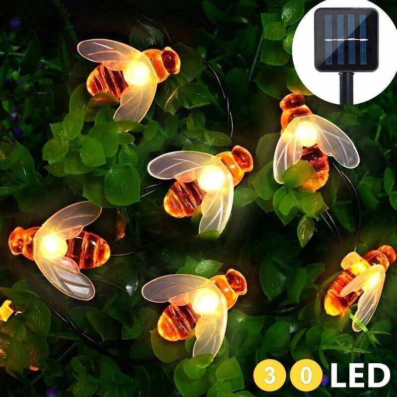 foto del prodotto stringa di luci ape, luce esterna a 30 led ad energia solare da 20 piedi, stringa di luci impermeabili, luce decorativa a calabrone per esterni,