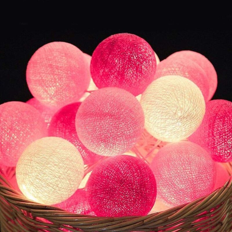 foto del prodotto stringa di luci da esterno illuminata ghirlanda rosa batuffoli di cotone batteria 3,3 m 20 luci a led illuminazione per tende della camera da letto