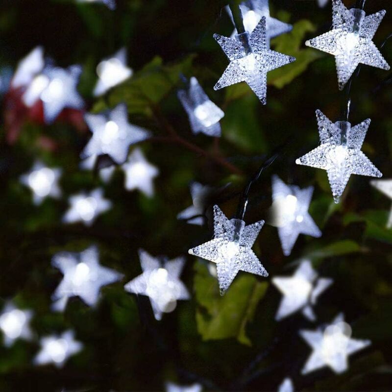 foto del prodotto stringa di luci solari da giardino, 23ft 50 led star fairy lights outdoor solar powered star string light impermeabile 8 modalit luce decorativa per
