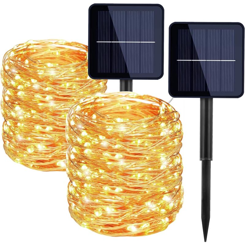 foto del prodotto stringa di luci solari per esterni set di 2 44m, totale 400 led 8 modalit impermeabile decorazione per giardino, patio, cortile, natale,