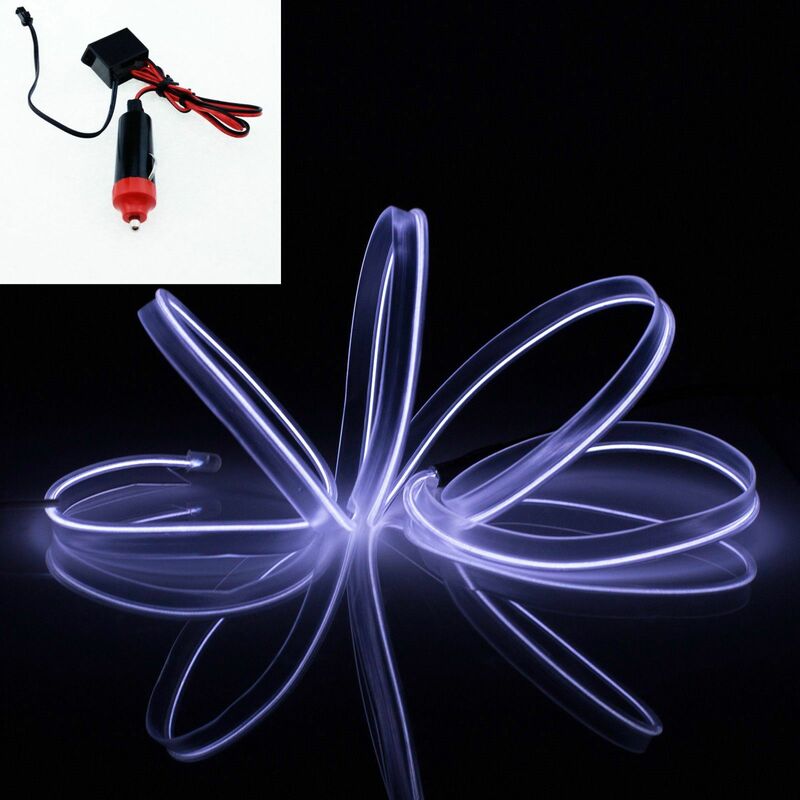 foto del prodotto stringa led elettroluminescente flessibile per decorazione interni auto collegamento accendisigari 12v, colore lunghezza bianco 3 metri
