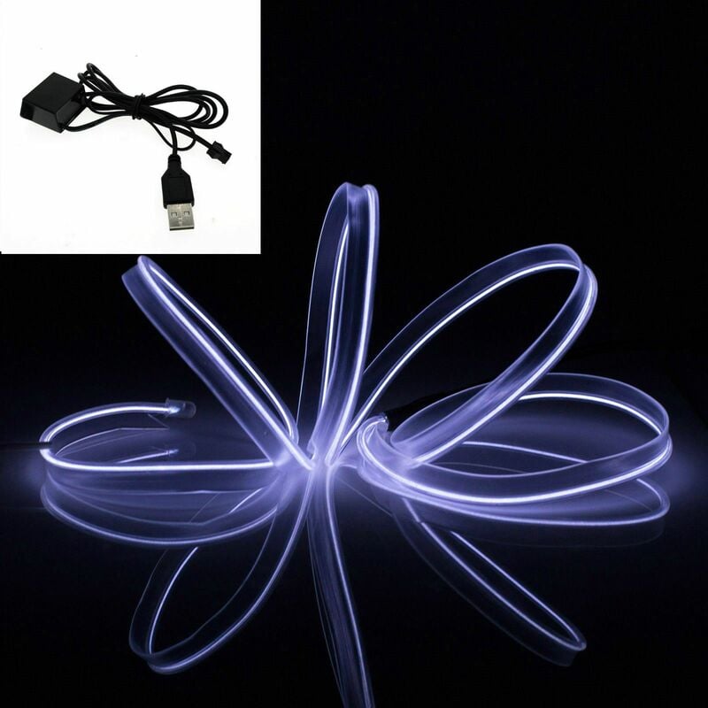 foto del prodotto stringa led elettroluminescente flessibile per decorazione interni auto collegamento cavetto usb, colore lunghezza bianco 3 metri