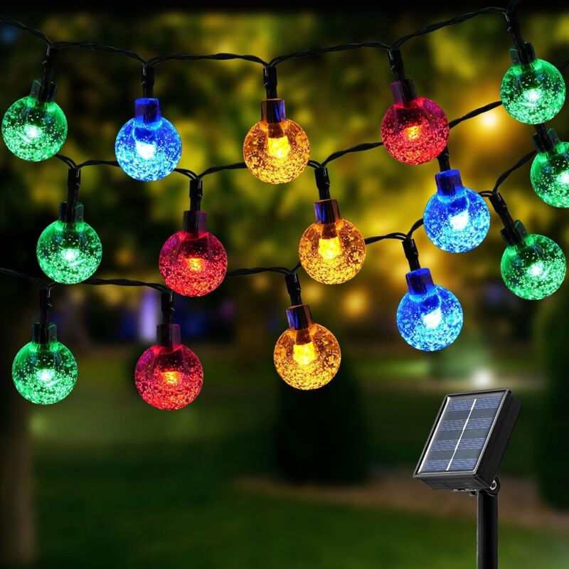 foto del prodotto stringa luminosa solare 100 led 12m lampada a sfera colorata in cristallo 8 modalità luci solari impermeabili per la decorazione esterna giardini