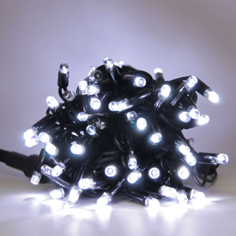 foto del prodotto stringa serie di natale 100 maxiled reflex 8 mm luce bianco ghiaccio tutta intermittente cavo nero per esterno ip44 professionale e certificato