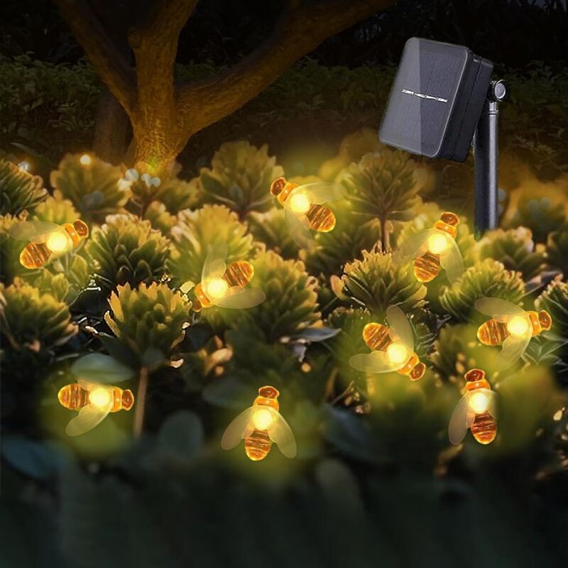 foto del prodotto stringa solare a forma di ape da 6,5 m con 30 led, luce bianca calda, 8 modalit , per matrimoni, feste in giardino, prato, recinzione