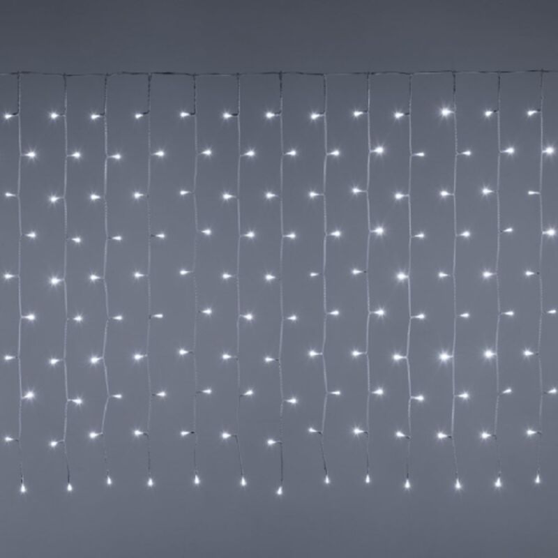 foto del prodotto stringa tenda pioggia a cascata 200 luci di natale a led bianco freddo con flash ghiaccio 3x0,5 mt intermittenza per esterno prolungabile bianco