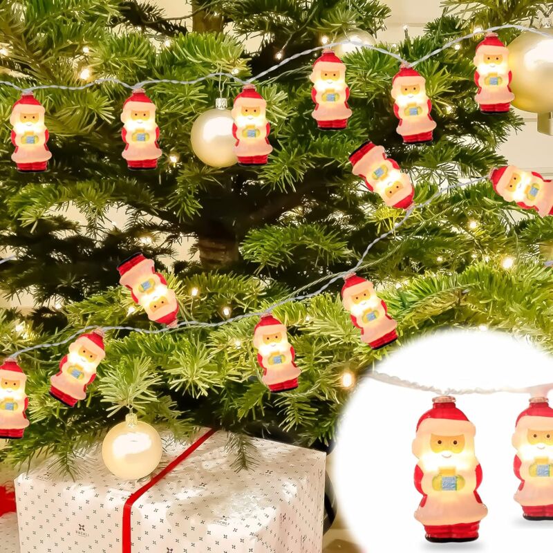 foto del prodotto stringhe di luci natalizie, illuminazione a 10 led di babbo natale, luci natalizie, per feste, natale, capodanno, compleanno, matrimonio, ghirlanda