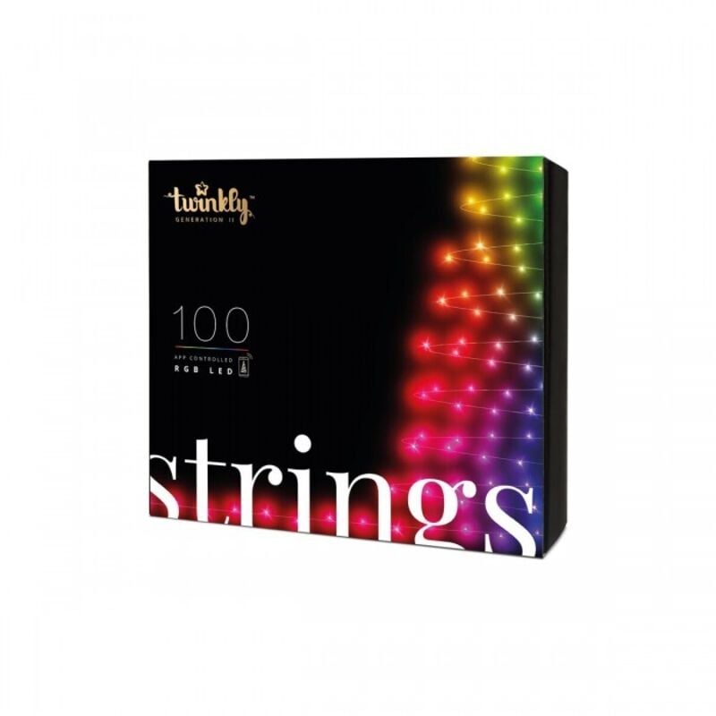 foto del prodotto strings - stringa luminosa a led controllata dall'applicazione con 100 led rgb. 8 metri. filo nero. per interni ed esterni - twinkly