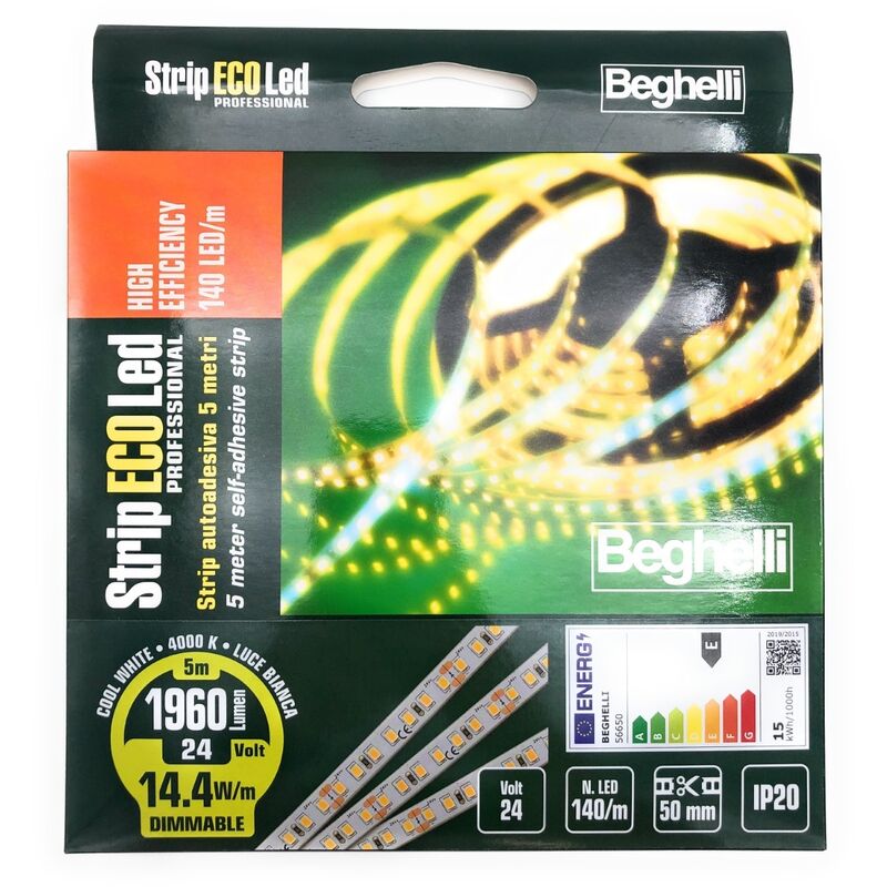 foto del prodotto strip ecoled he autoadesiva 5 metri alta efficienza 140 led m 14.4w m 24v 4000k