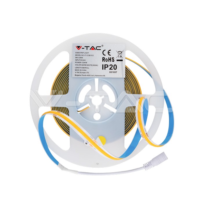 foto del prodotto strip led cob 12w m 5m 24v 1000lm m bianco naturale ip20 10mm v tac