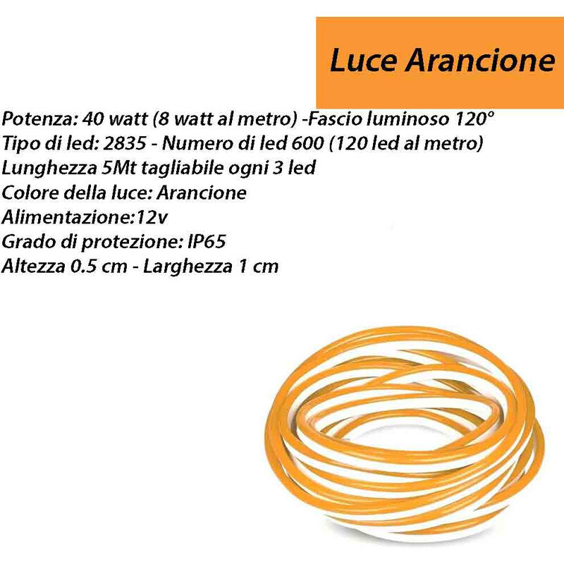 foto del prodotto strip led neon flex striscia curvabile modellabile 600 led decorativa 5 metri luce arancione ip65 waterproof