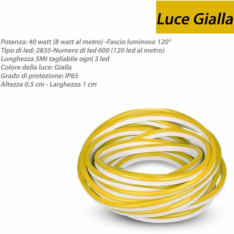 foto del prodotto strip led neon flex striscia curvabile modellabile 600 led decorativa 5 metri luce gialla ip65 waterproof