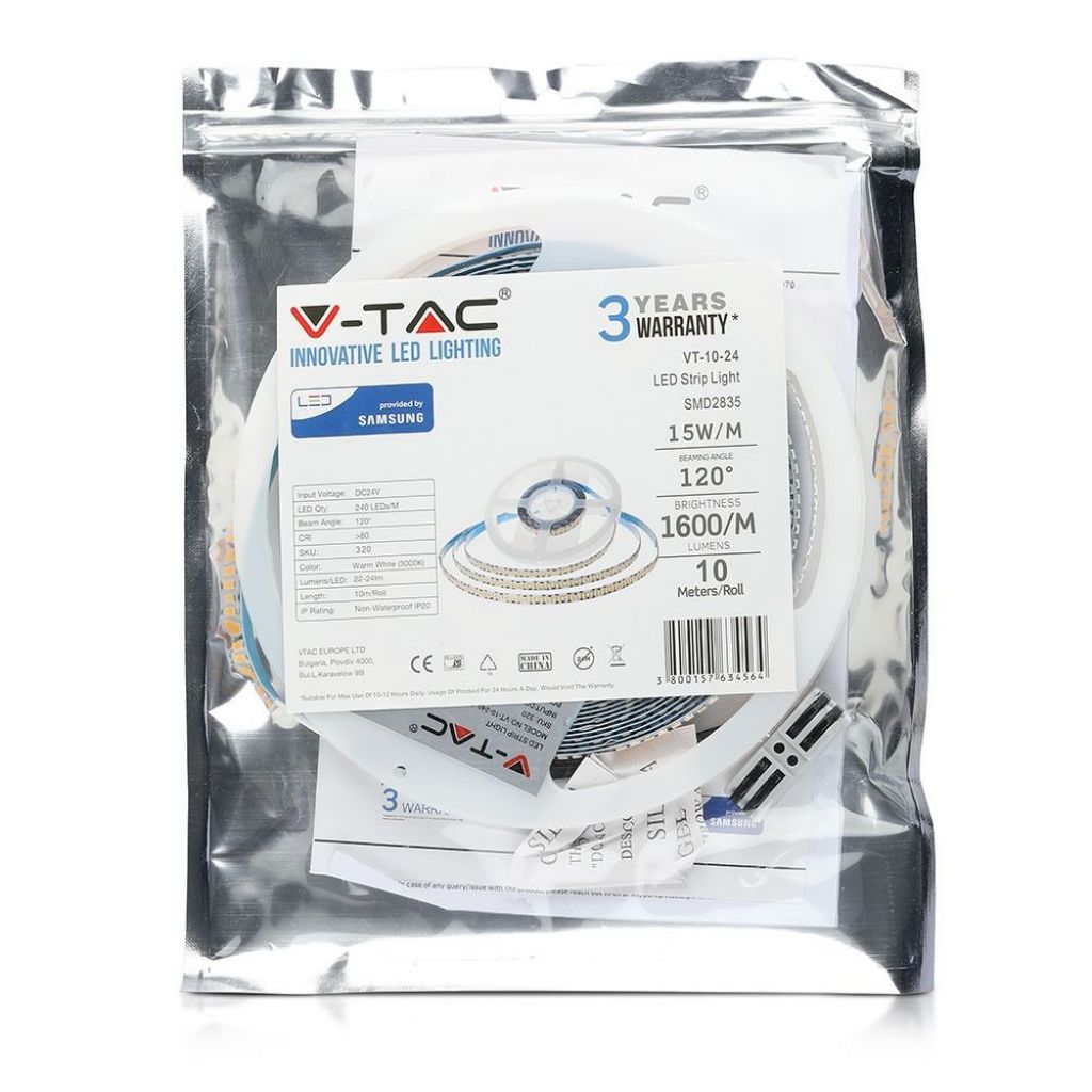 foto del prodotto strip led samsung 2835 240 led 24v ip20 6400k 10mt.