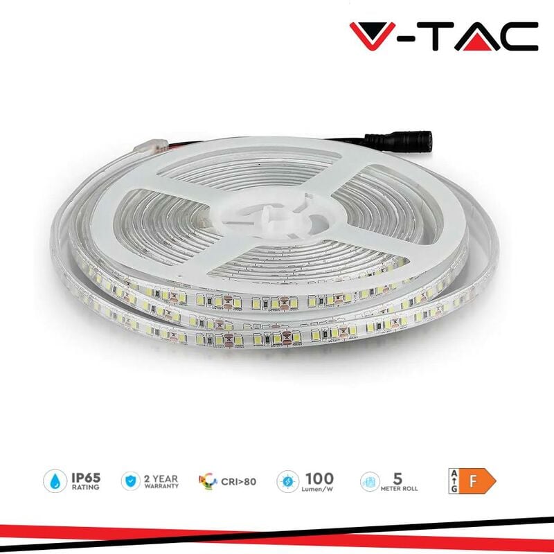 foto del prodotto strip led smd 8w m 5m 120 led m 12v bianco naturale ip65 9.2mm v tac