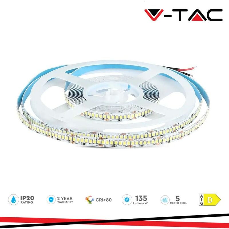 foto del prodotto strip led smd2835 18w/m 5m 238 led/m 135lm/w 24v bianco naturale ip20 10mm - v-tac