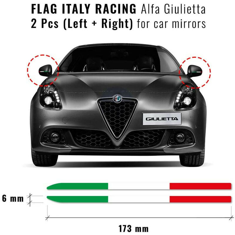 foto del prodotto stripes strisce adesive tricolore italia per specchietti alfa romeo giulia