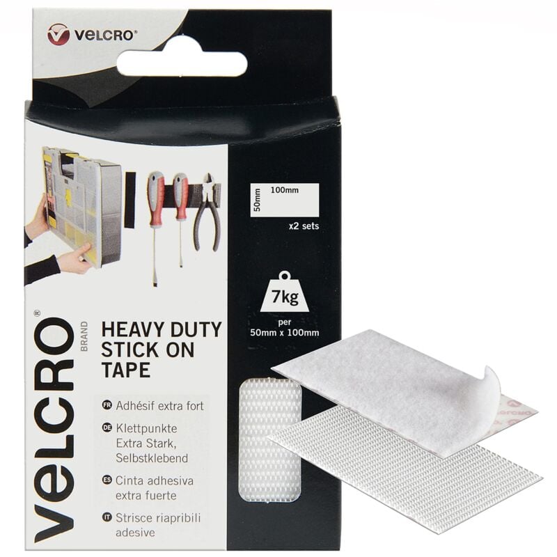 foto del prodotto strisce adesive bianche resistenti di marca, 50 mm x 100 mm, nastro autoadesivo con gancio, strisce biadesive industriali extra resistenti, perfette