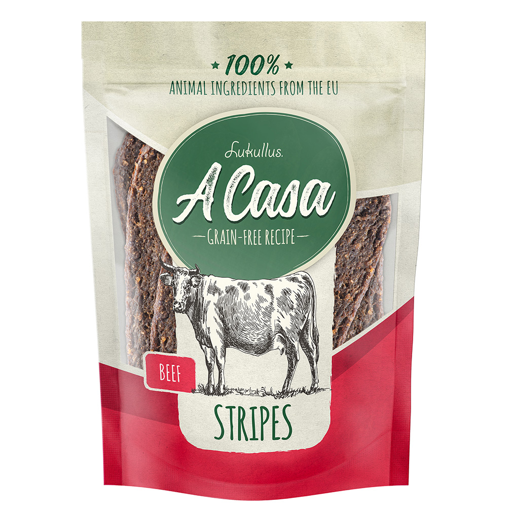 foto del prodotto strisce lukullus a casa manzo snack per cane 100 g