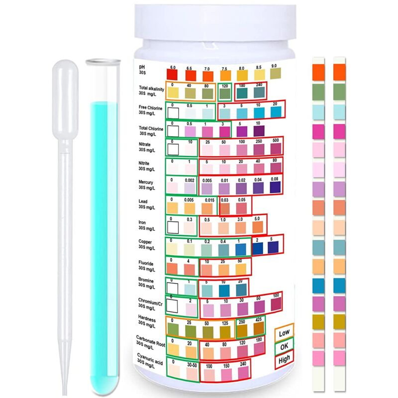foto del prodotto strisce reattive per acqua potabile aiperq 16 in 1 strisce reattive chimiche accurate per acquari, piscine, pozzi e acqua del rubinetto test ph,