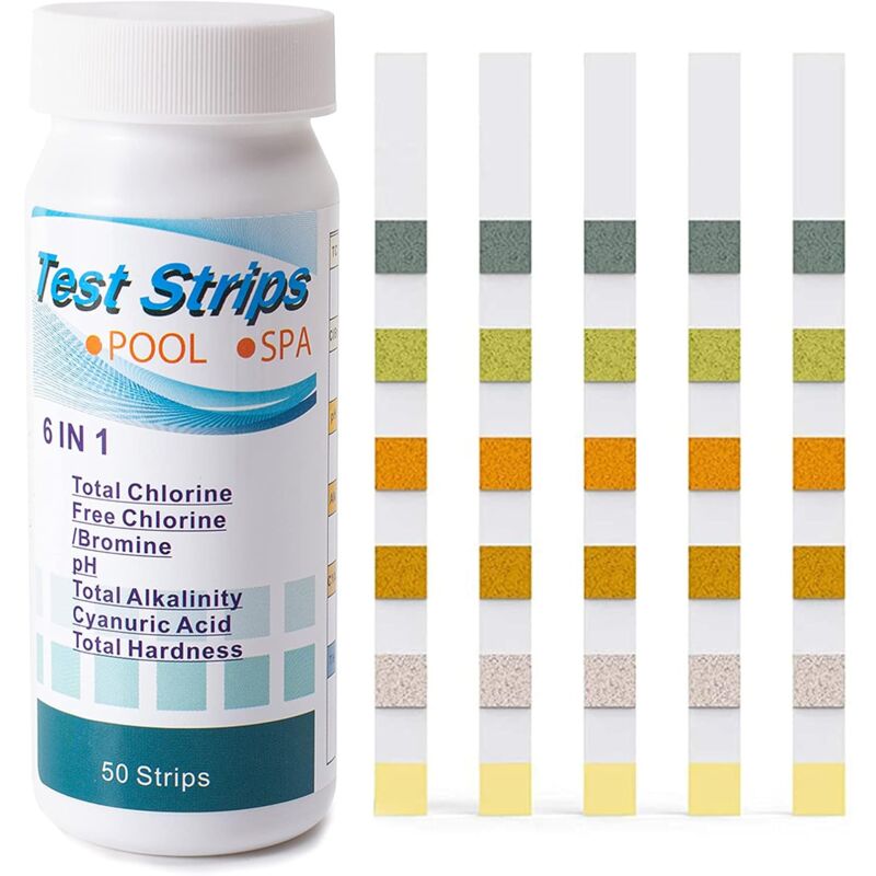 foto del prodotto strisce reattive per piscine crediri, strisce reattive per la qualit dell acqua 6 in 1, kit di strisce reattive per il ph, acido cianurico 100