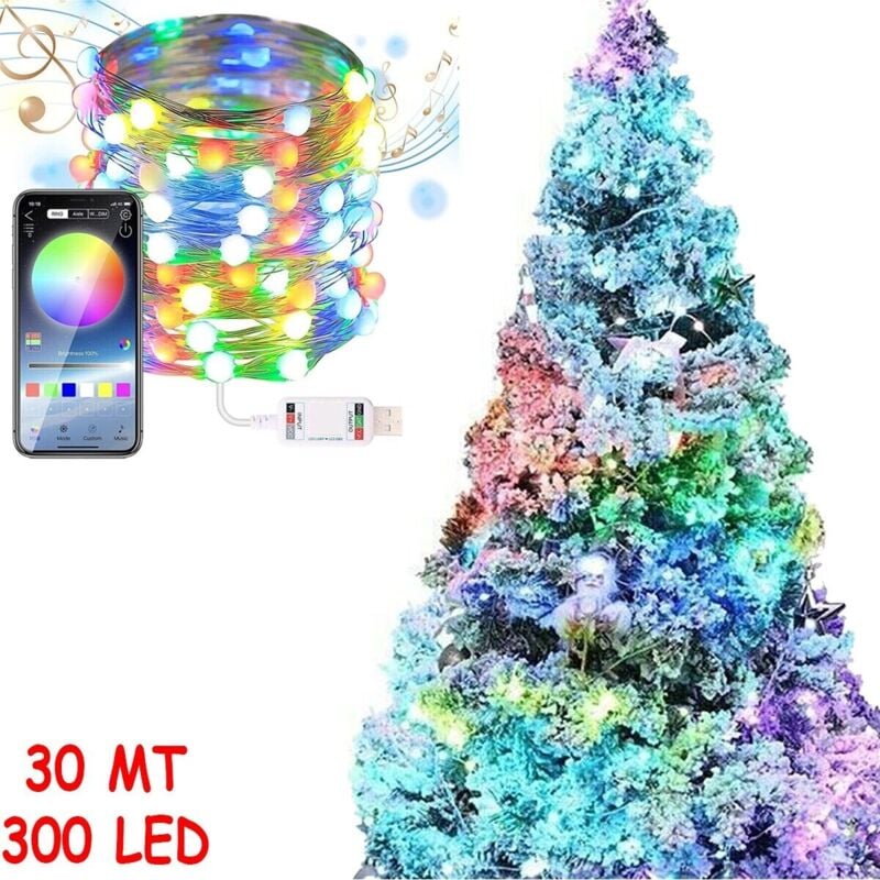 foto del prodotto striscia 300 led 30mt bluetooth rgb smart app luci di natale ip20 albero